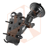 RAM Twist Lock Suction Cup Mount with Double Socket Arm & Quick-Grip™ Spring Loaded Phone Holder