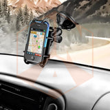 RAM Twist Lock Suction Cup Mount with Double Socket Arm & Quick-Grip™ Spring Loaded Phone Holder
