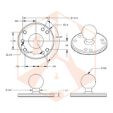 RAM 2.5" Round Ball Base with the AMPs Hole Pattern & 1" Ball