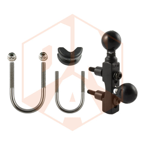 RAM Motorcycle Combination Base for Handlebar or Brake/Clutch Reservoir with Two 1" Balls